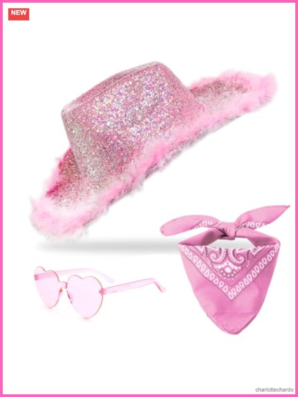 Cowgirl Hat with Heart Sunglasses - Feather Boa Hat for Party